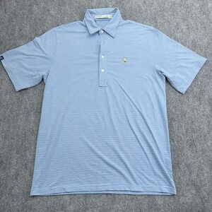 Criquet Polo Shirt Mens Medium Blue Stripe‎ Golf Winged Foot Embroidered Stretch